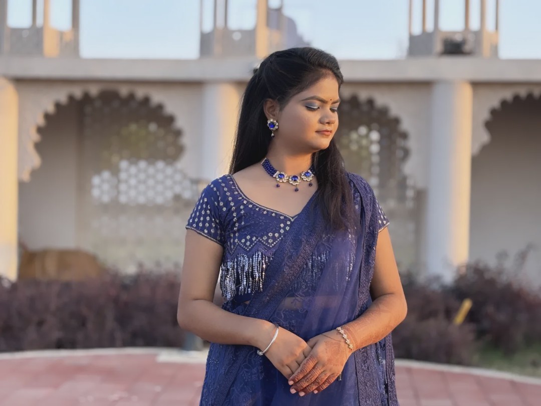 Royal Indigo Saree Glam Look